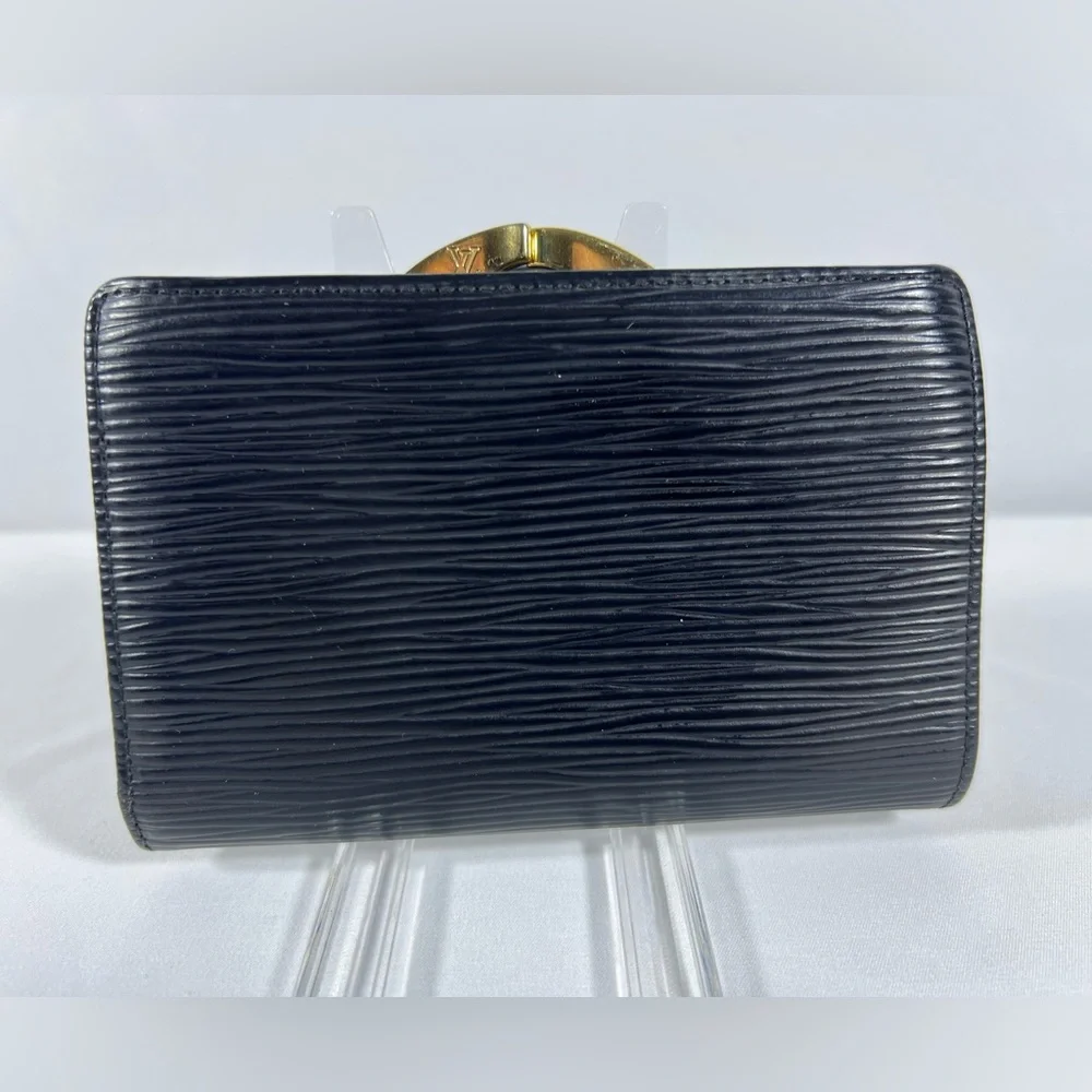 1144: Louis Vuitton Epi Black Leather French Purse Kiss Lock Wallet